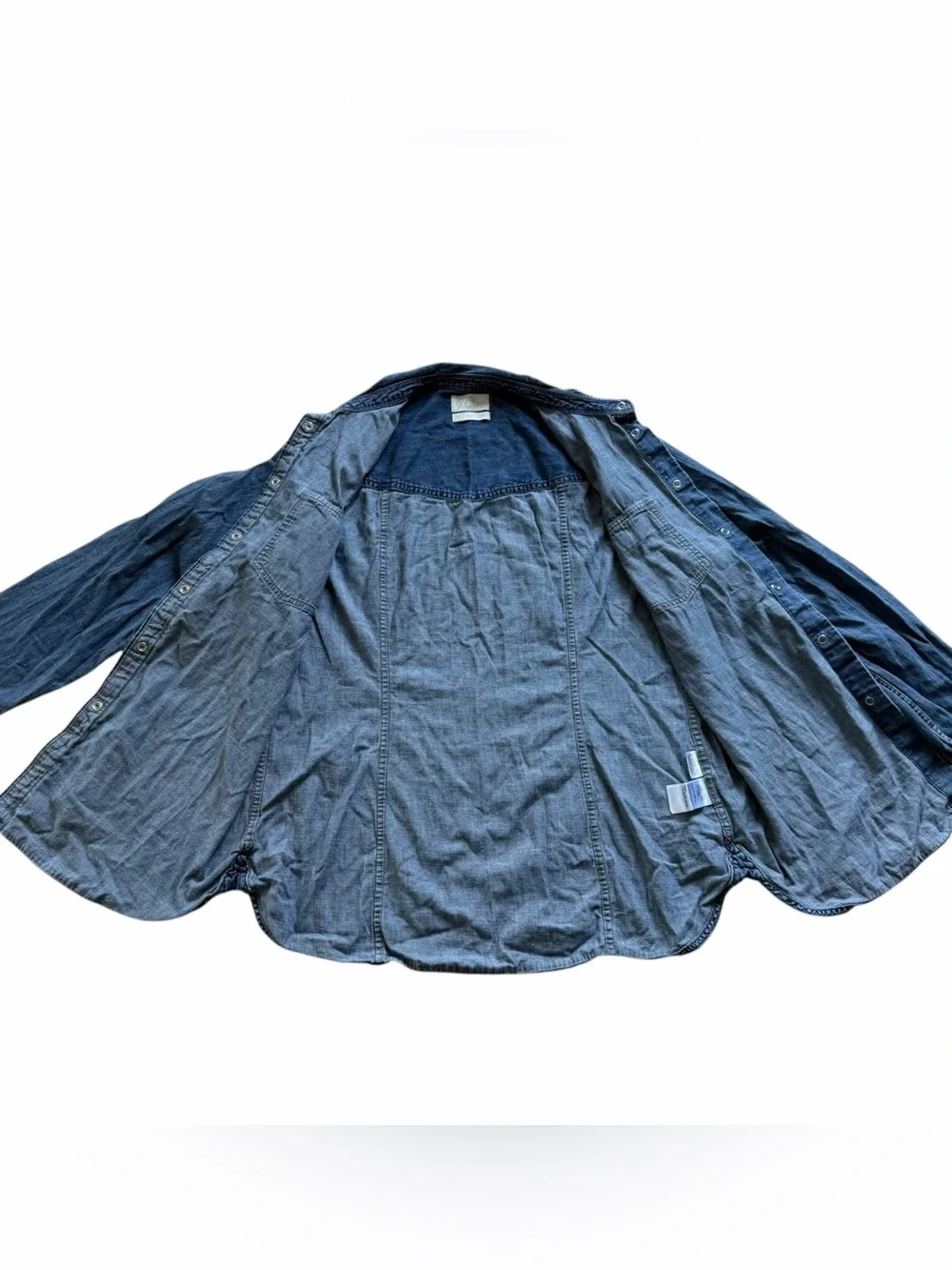 J. Crew Slim Fit Chambray Shirt Size 14 Tall Blue Cotton Pearl Snap Western